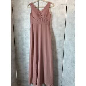 Azazie Nala Dusty Rose A-Line Pleated Chiffon Dress v neck evening wedding dress